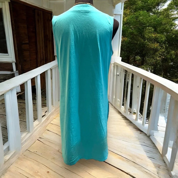 Lands End Women' Cotton Jersey Tunic Dress Cover-up Capri Aqua Embroidery‎ - Picture 4 of 9